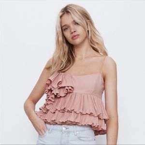 NWT ZARA pale pink pleated top Small